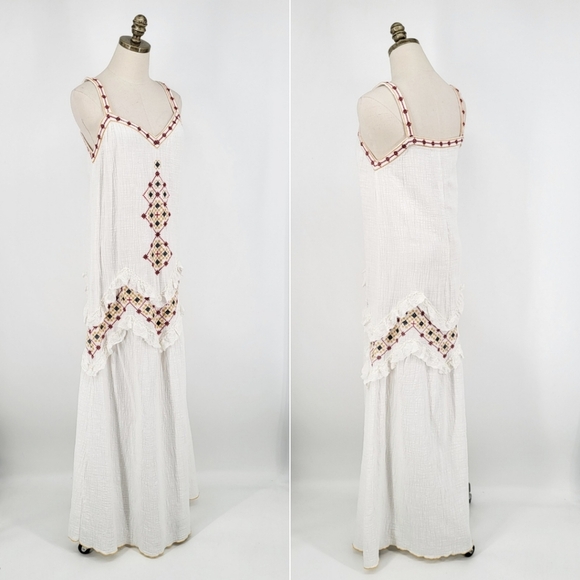 Max Studio Dresses & Skirts - Max Studio Boho Embroidered Cotton Maxi Dress White Sleeveless Size Medium
